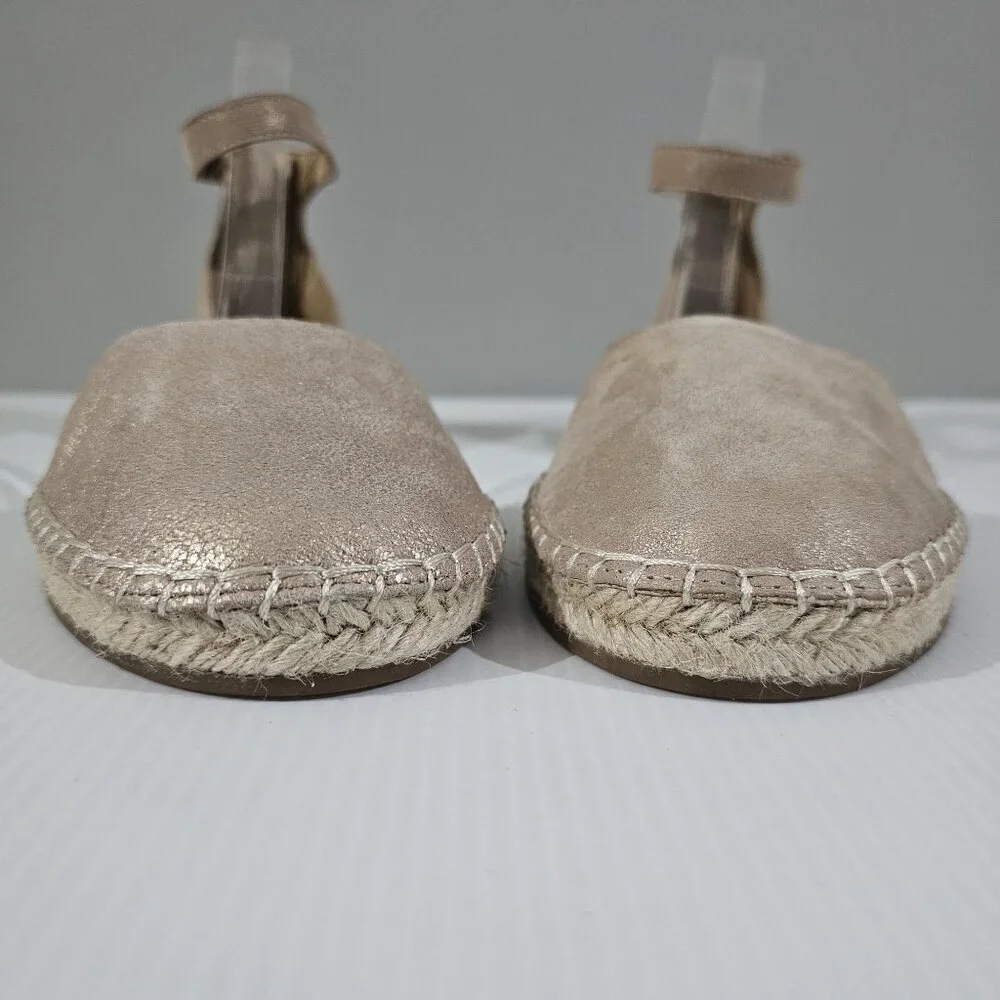 Eileen Fisher Lala Flat Espadrille Womens 10 Metallic Tan Leather Sandal